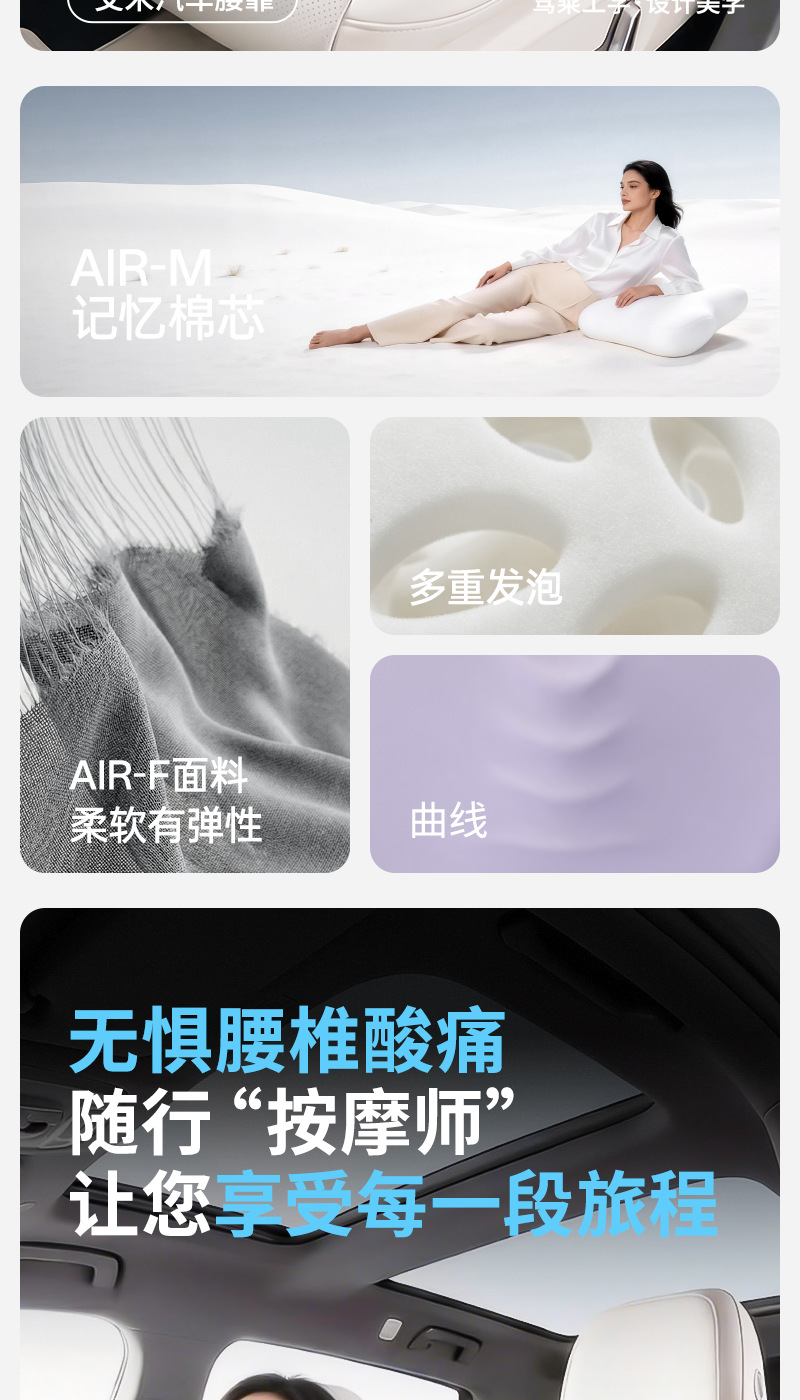 Customized Car Lumbar Support for Women, Memory Foam Slow Rebound Curved Lumbar Support Seat Backrest Cushion Lumbar Pillow