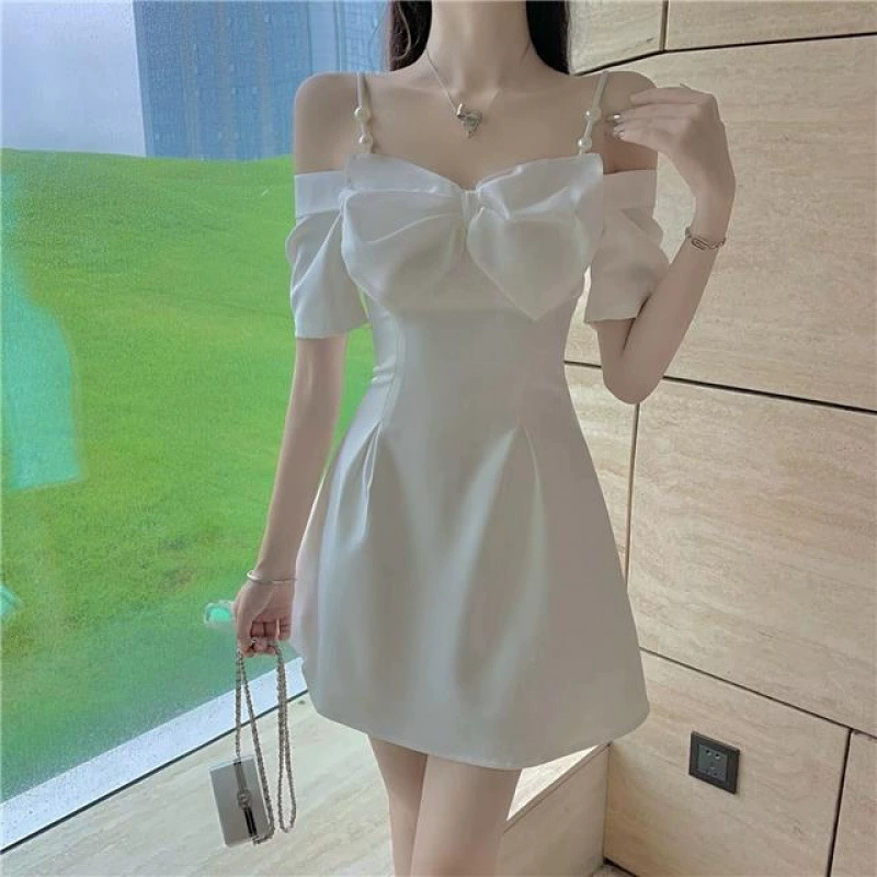 Новое летнее платье 2025 года в стиле знаменитостей, сексуальное, с бантом, на одно плечо, на бретелях, высококачественное, для дня рождения