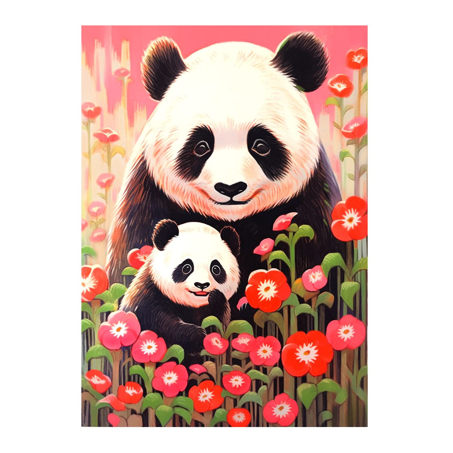 Nueva Panda lindo simple sala de estar hecha a mano Bordado de hilo Monalisa Royal punto de cruz Madre y niño amor profundo Panda