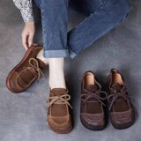 以一 Весенне-осенние новые модные женские туфли в стиле ретро на мягкой подошве, туфли на плоской подошве, женские туфли из воловьей кожи со шнуровкой и на плоской подошве