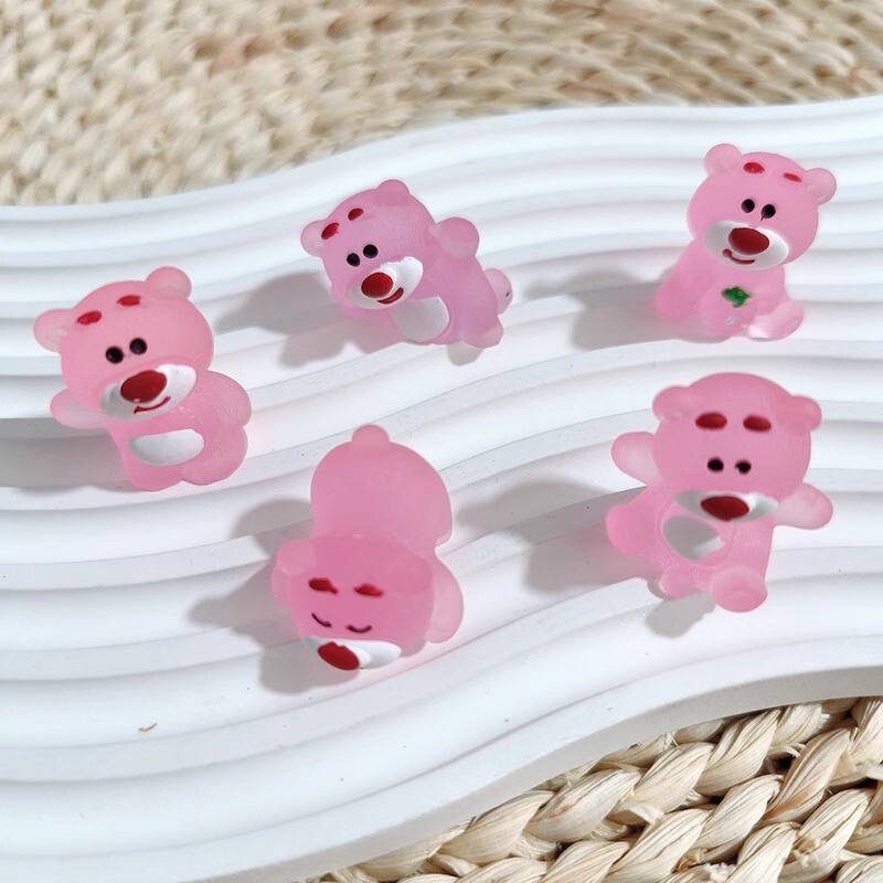 Luminous Stereo Resin Strawberry Bear Car Central Control Ornaments Computer Screen Hole Shoes Flower Cream Glue DIY Sticker Accessories