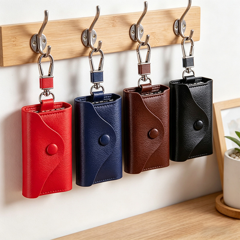 Luxury high-end men's genuine leather key pouch, large-capacity multifunctional waist-hanging key case, universal cowhide key bag for women