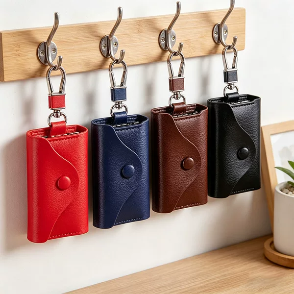 Luxury high-end men's genuine leather key pouch, large-capacity multifunctional waist-hanging key case, universal cowhide key bag for women
