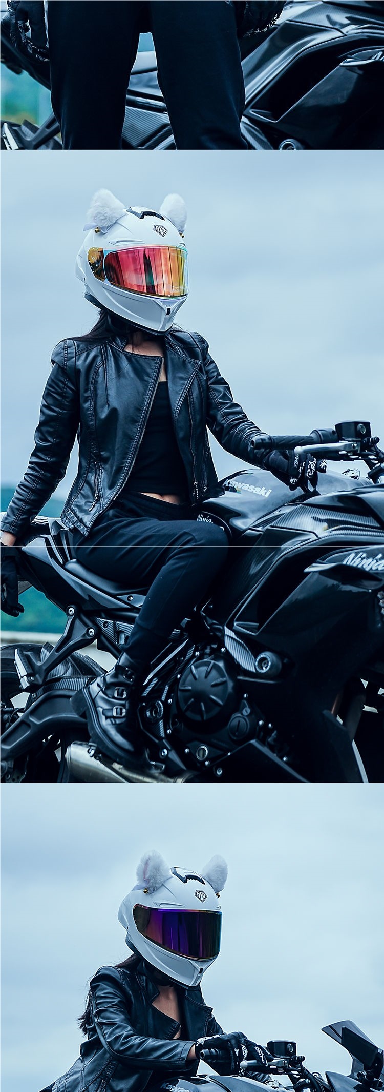 Motorcycle Helmet Full Face Bluetooth 3C Certified Cat Ear