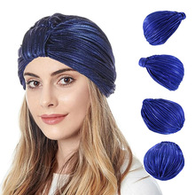 非洲女士闪闪发光头巾帽扭曲褶皱发包弹力Turban癌症帽Chemo-Caps