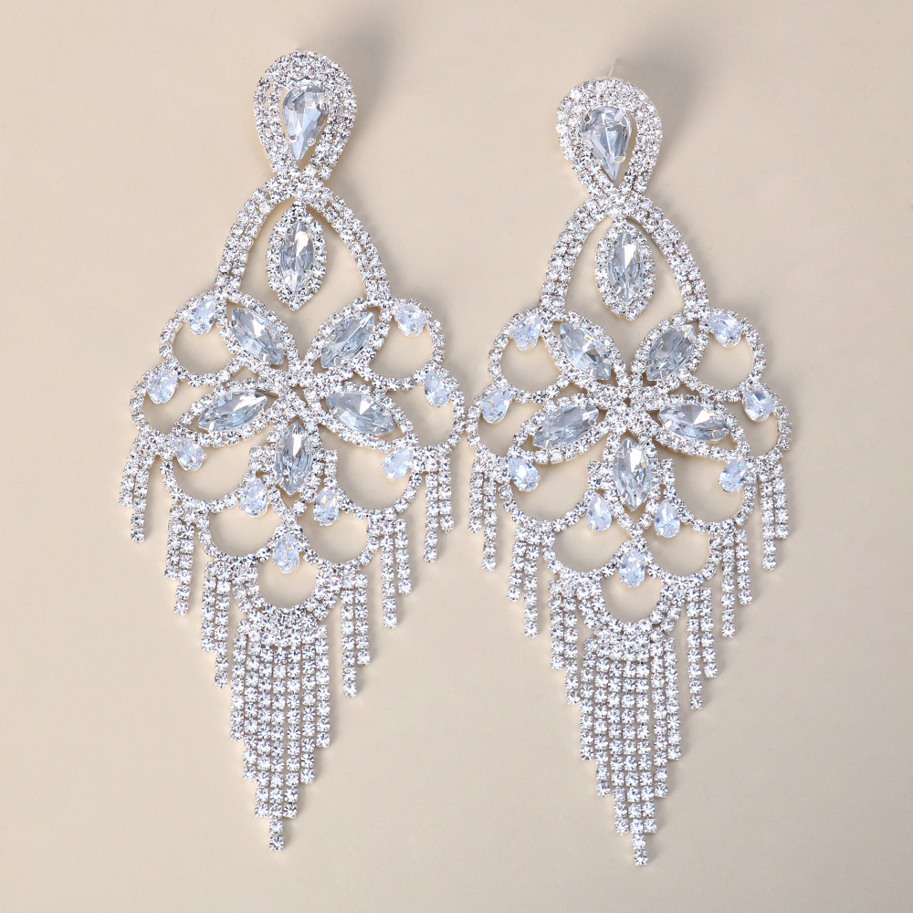 Fashion Geometric Alloy Rhinestone Earrings Tassel Crystal Earrings 1 Pair