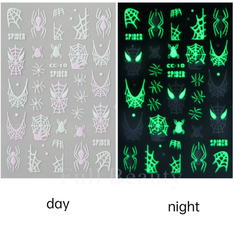 越境新作ネイルステッカーinsハロウィーン夜光蜘蛛網幽霊小鬼蜘蛛爪貼りnail|undefined
