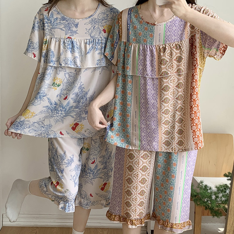 Summer Pajamas Women's Thin Anti-bump Student's Cotton Silk Home Clothes Girls' Spring and Summer New Cotton Silk suit plus size Summer Pajamas Women's Thin Anti-bump Student's Cotton Silk Home Clothes Girls' Spring and Summer New Cotton Silk suit plus size