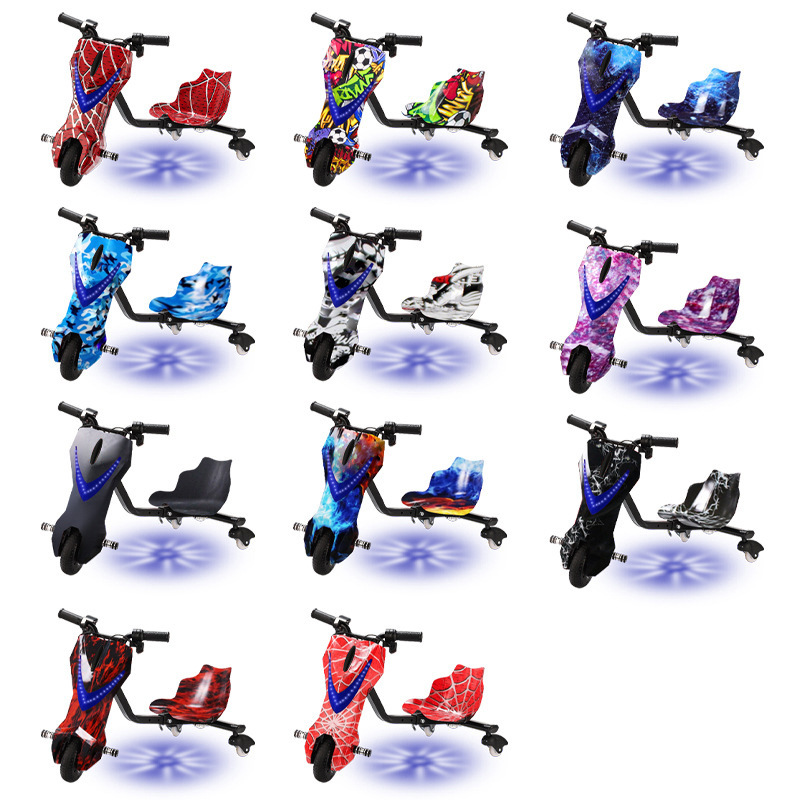 vehículo de deriva de tres ruedas, scooter eléctrico luminoso para niños, vehículo de juguete de cola de rotación, vehículo de equilibrio de alta potencia inteligente