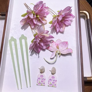 新娘头饰紫色仿真花发夹新中式古风发饰高级感盘发簪子造型配饰品