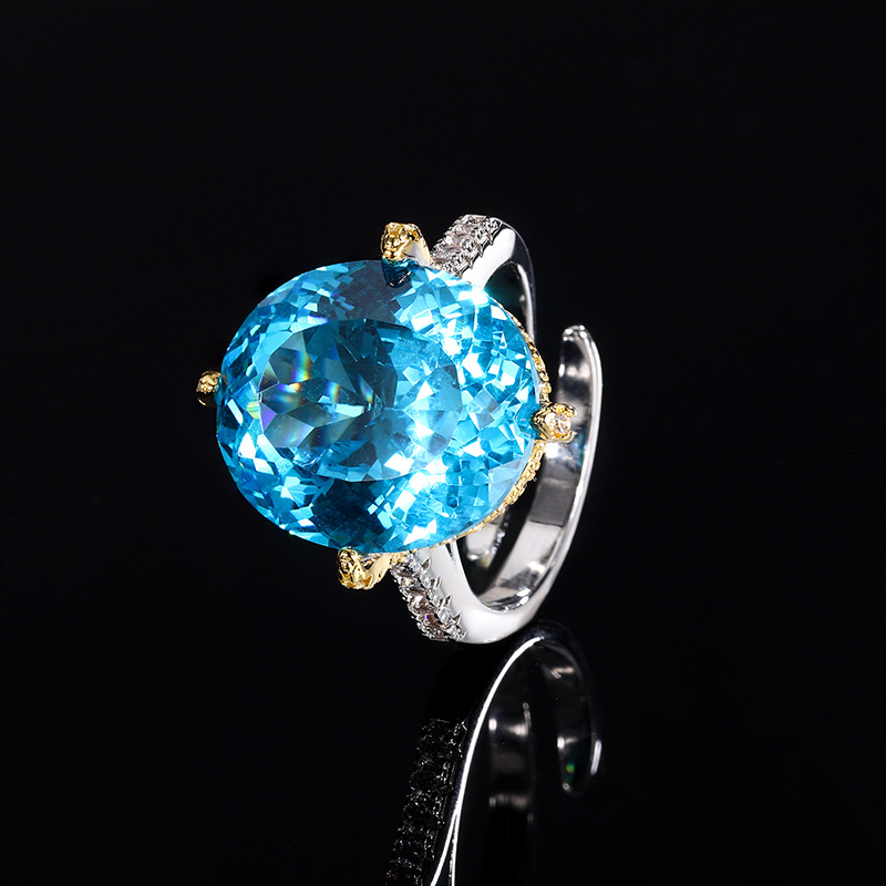 2024 nueva joyería Zhuang Shengsheng, fondo de cobre, simulación chapada en oro, nido de pájaro cortado, tesoro de color, anillo retro en forma de huevo femenino 14*16