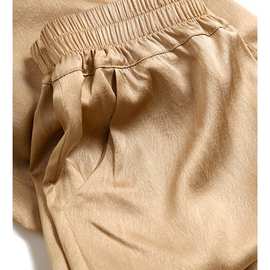 3291直筒垂感松紧腰阔腿裤女高腰宽松小个子铜氨丝人字纹休闲裤子