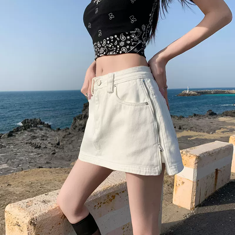 白色牛仔半身裙女2025年夏季新款低腰显瘦休闲A字包臀辣妹短裙子