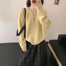 韩系宽松慵懒风彩扣套头毛衣女2025年秋冬季奶呼呼高级感针织上衣
