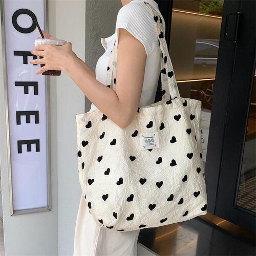 36252 New Texture Heart Canvas Single Shoulder Bag Large Capacity Handbag Makeup Bag Student Underarm Bag