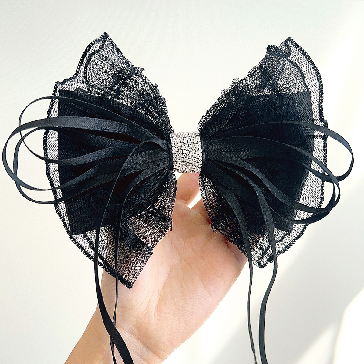 Lace Mesh Bow Hairpin Ins Diamond Streamer Large Hairpin Girl's Back Head Top Clip Hair Accessories Wholesale