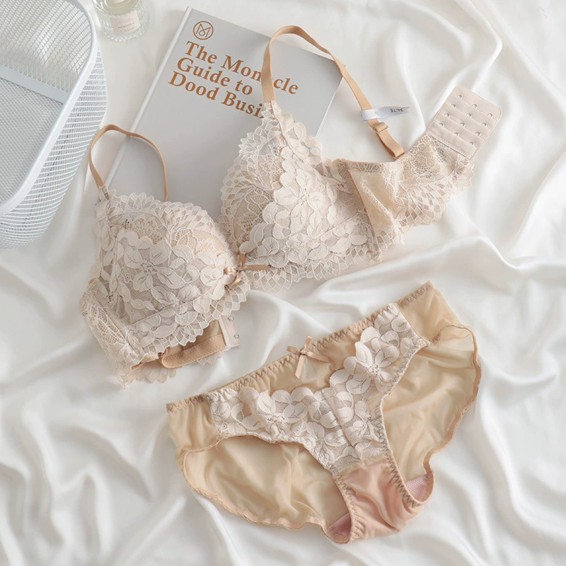 Push up bra, underwear, supporting wireless bra, lace bra top, set