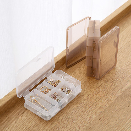 分隔饰品整理小盒子方形随身储物透明款日式双层首饰收纳盒塑料