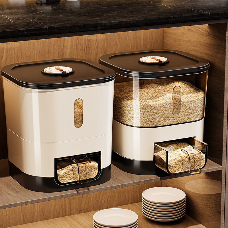 Rice Bucket Household Insect-proof Moisture-proof Sealed Food Grade Rice Box Rice Flour Storage Container High-end Cabinet Press Rice Tank