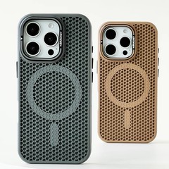 镜头支架适用iPhone16透气散热网磁吸手机壳苹果15磨砂防摔保护套