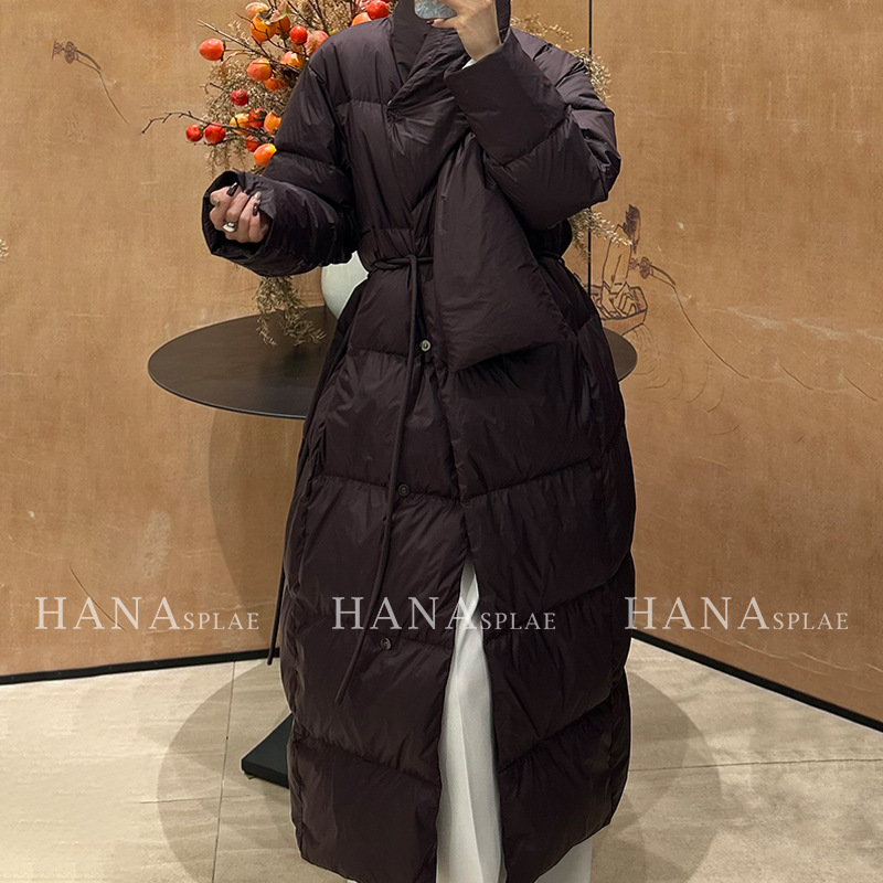 【No Returns or Exchanges】Winter down Jacket for Women with Scarf Style, New Winter Model, 90% White Duck Down, Over-The-Knee Long Coat H17290