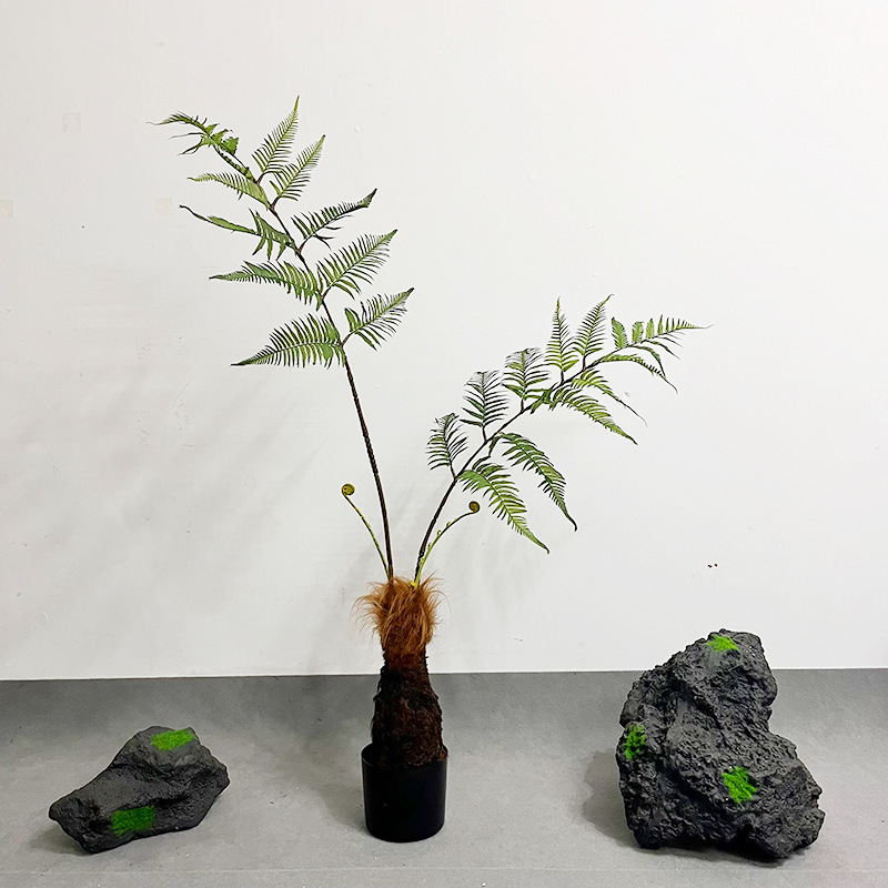 Simulación paisajística de helecho de cabeza de mono plantación de maceta de seda dorada decoración interior plantación de plantas falsas de alta simulación