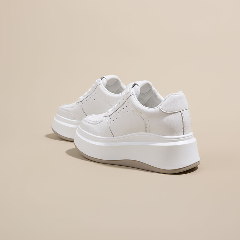White Leather Thick-soled Sneakers Versatile Women’s Casual Shoes_voghion.com