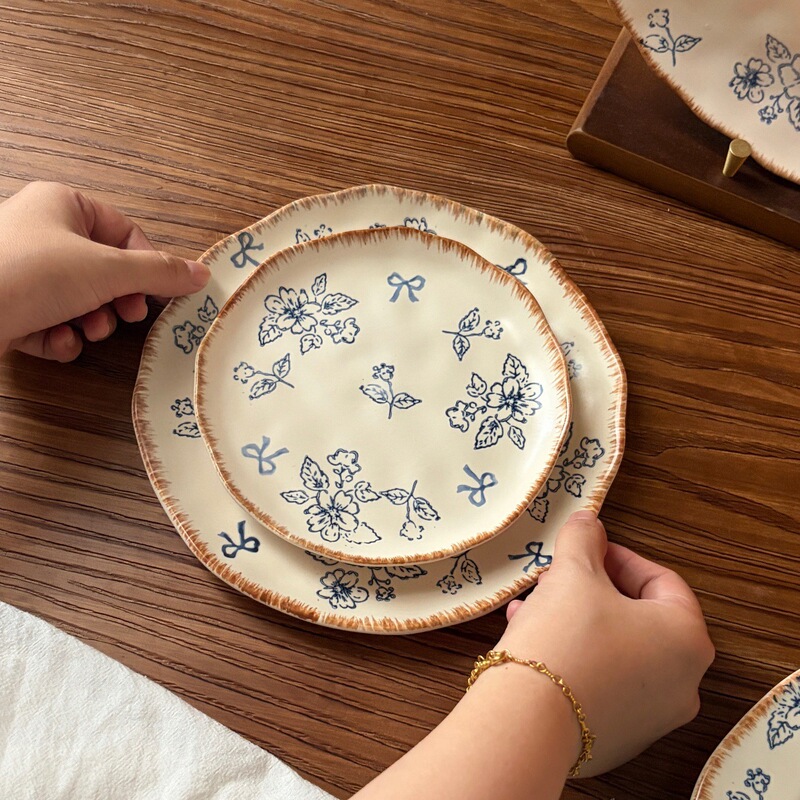 Vintage Country-style French Hand-painted Blue Floral Handcrafted Irregular Ceramic Dinnerware Set with Cups, Saucers, Plates, Bowls, Soup Plates, and Vase Vintage Country-style French Hand-painted Blue Floral Handcrafted Irregular Ceramic Dinnerware Set with Cups, Saucers, Plates, Bowls, Soup Plates, and Vase