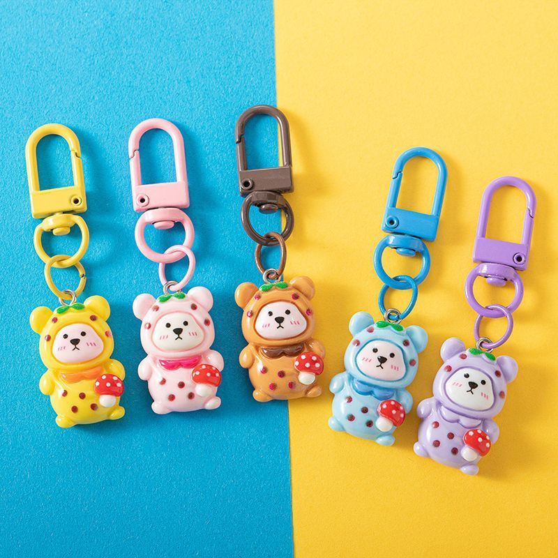 Caricatura hongos osos llavero dulce colgante mochila de estudiantes colgante resina adorable DIY joyas pequeños regalos