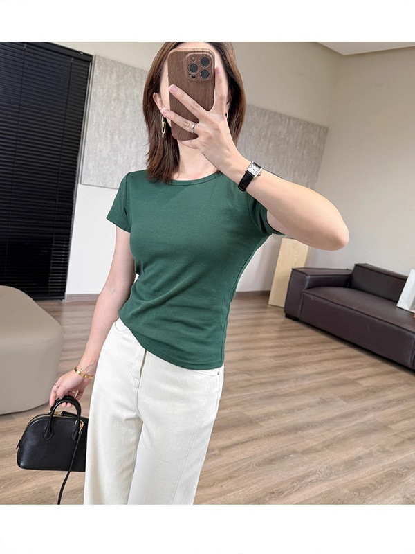 纯色套头素T打底衫女夏秋过渡刚需 舒适棉感基础圆领修身短袖T恤|undefined