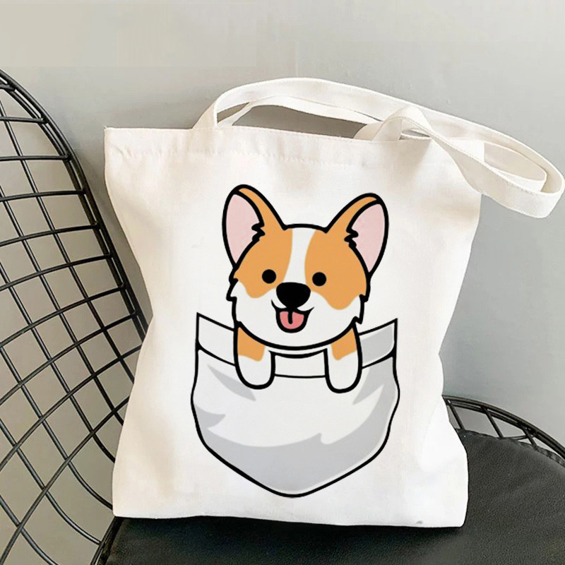 Cute Corgi Corgi Perro Perro Perro Impresión Canvas Bolsa de hombro Bolsa de mano de estudiantes en stock