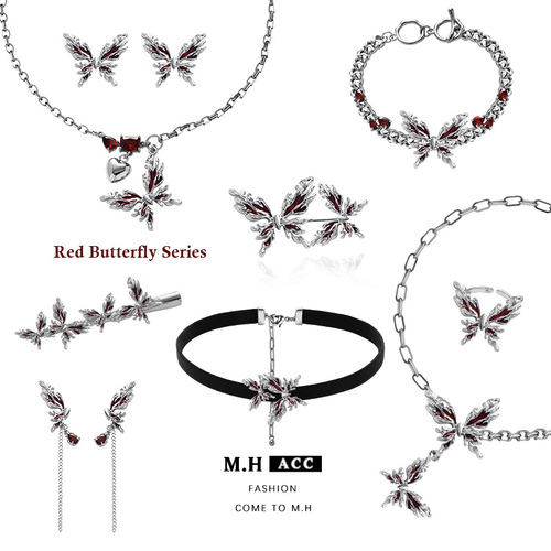 Original Red Butterfly Necklace Wholesale Unique Design High-end Pendant Luxurious Clavicle Chain Chinese Style Sweater Chain