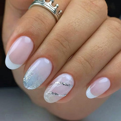 Round-headed cute girl pure desire shiny French nail gentle sweet false nail wearable nail art nails