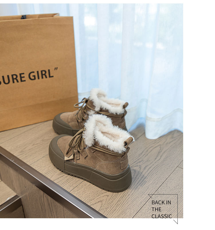 Chaussures pour femmes en cuir de vache givré et velours, bottes de neige à semelles épaisses et chaudes pour femmes, nouvelles chaussures montantes décontractées tout-match pour l'hiver_voghion.com