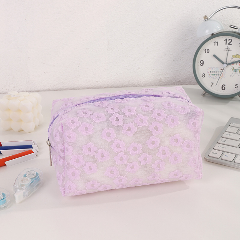 Bolsa de maquillaje transparente de crisantemo de color sólido bolsa de maquillaje de belleza bolsa de maquillaje de red insins bolsa de maquillaje portátil impermeable EVA flor