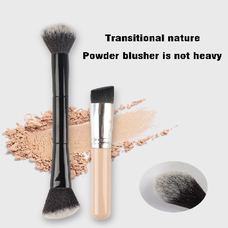 Doble cabeza cepillo de maquillaje en polvo pintado blush alto brillo cepillo llama cepillo brillante fibra suave fábrica de stock