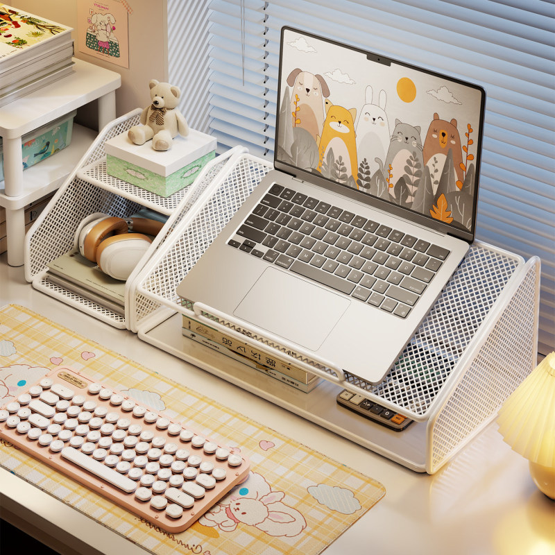Laptop Height-Adjustable Stand, Desktop Metal Bracket, Mesh Cooling Rack, Office Workstation Multi-Layer Organizer Laptop Height-Adjustable Stand, Desktop Metal Bracket, Mesh Cooling Rack, Office Workstation Multi-Layer Organizer