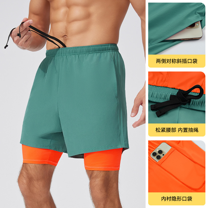 Cross-Border Large Size Breathable Training Men's Elastic Lining Anti-Exposure Fake Two-Piece Shorts Outdoor Running Sports Shorts Cross-Border Large Size Breathable Training Men's Elastic Lining Anti-Exposure Fake Two-Piece Shorts Outdoor Running Sports Shorts