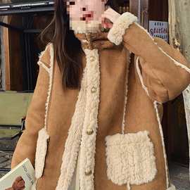 小香风皮毛一体羊羔毛外套女秋冬新款麂皮绒机车服棉服