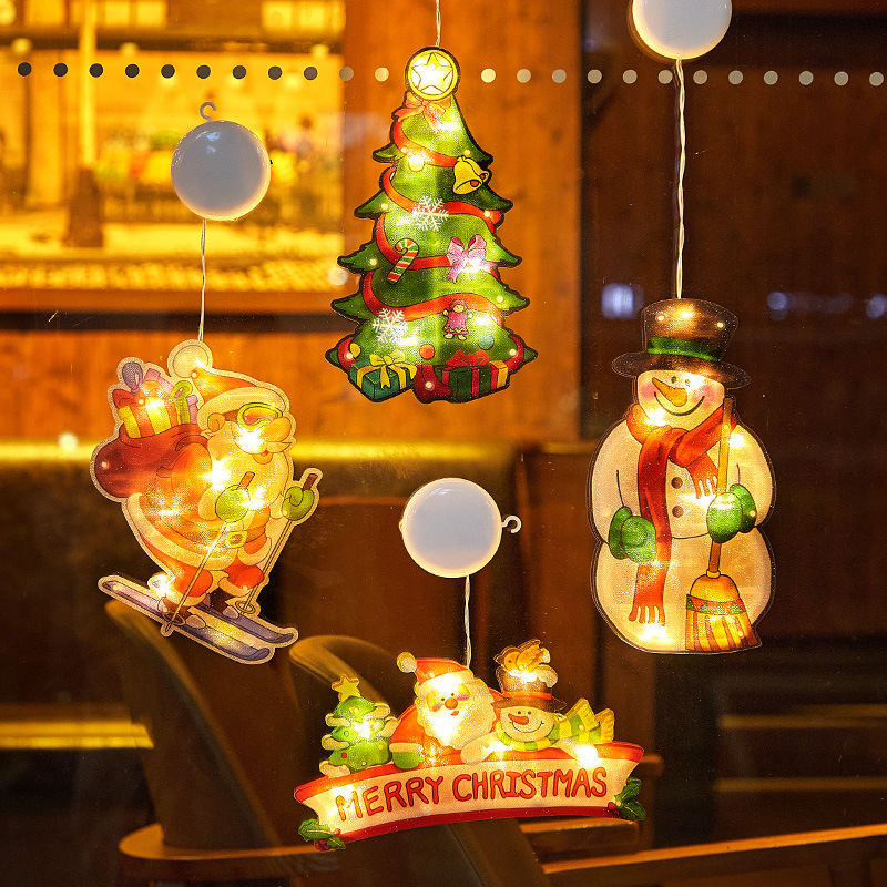 Luces de Navidad con Ventosa en Existencia de Fábrica, Decoración Navideña para Ventanas, Campanas, Colgantes de Papá Noel y Muñeco de Nieve, Luces LED