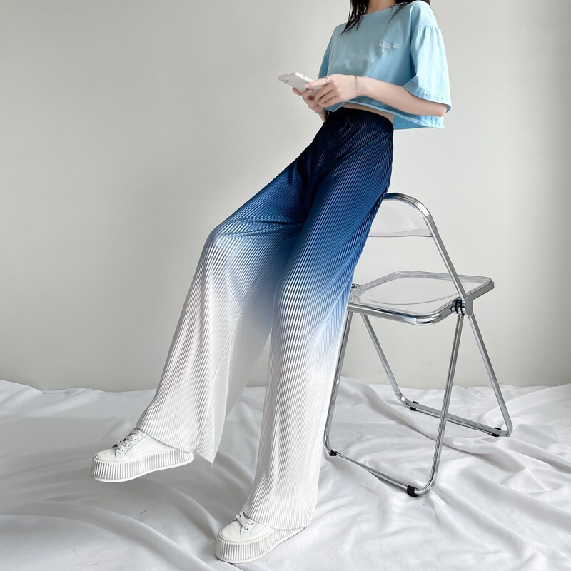 2025 New Trendy Gradient Color Pleated Ice Silk Pants Summer High-Waisted Loose Straight Casual Floor-Length Pants 2025 New Trendy Gradient Color Pleated Ice Silk Pants Summer High-Waisted Loose Straight Casual Floor-Length Pants