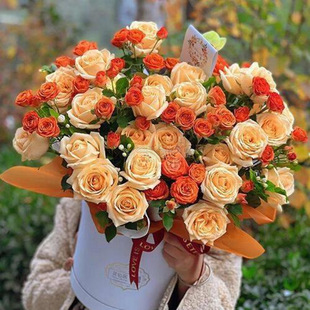 Orange Barbie Multi-Headed Rose Flower Bouquet Yunnan Kunji Direct Delivery Same-City Express Perfume Lily Flower Arrangement