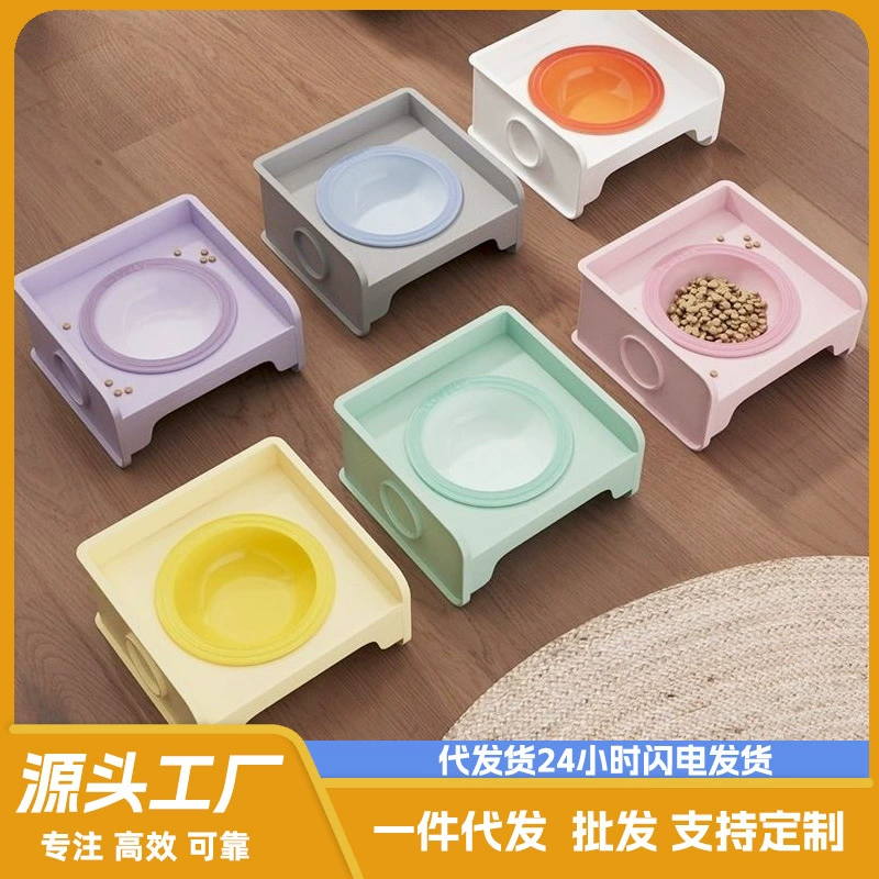 Квадратная миска для домашних животных Защитная шея Протексая кошачья миска Керамическая кошка против черного подбородка