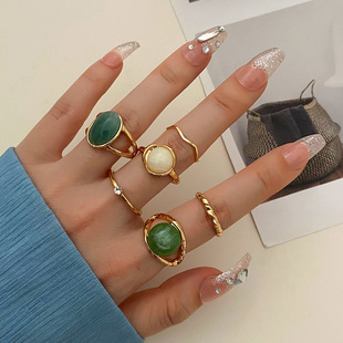 (Cross-border trading), retro turquoise ring with stone, brand universal set, European style, French vintage style, with gem, light luxury style, high-quality style