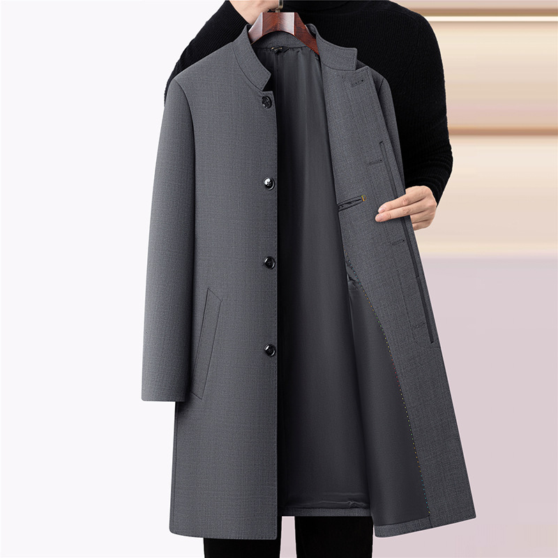 2026 Brand Wool Trench Coat Men's Short Business Casual Executive Dad Suit Middle-aged and Elderly Mid-length Jacket