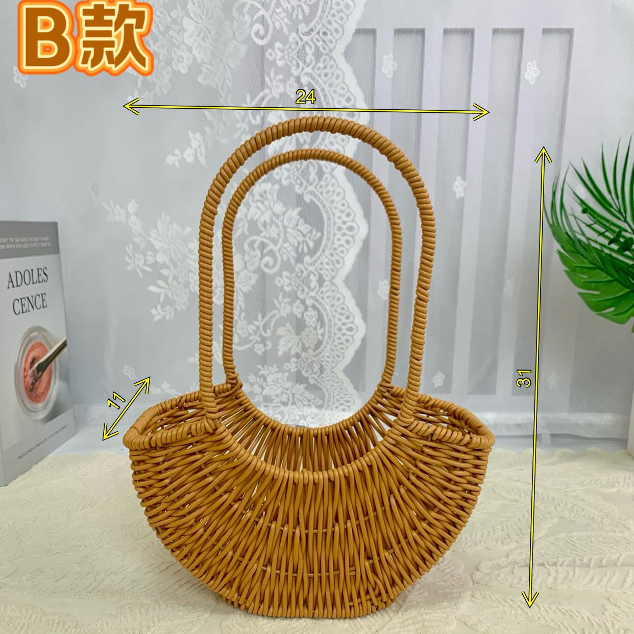 Arreglos florales portátiles de imitación de ratán, cestas de flores tejidas a mano, adornos de sala de estar, cestas de jardín, regalos a mano, cestas de flores