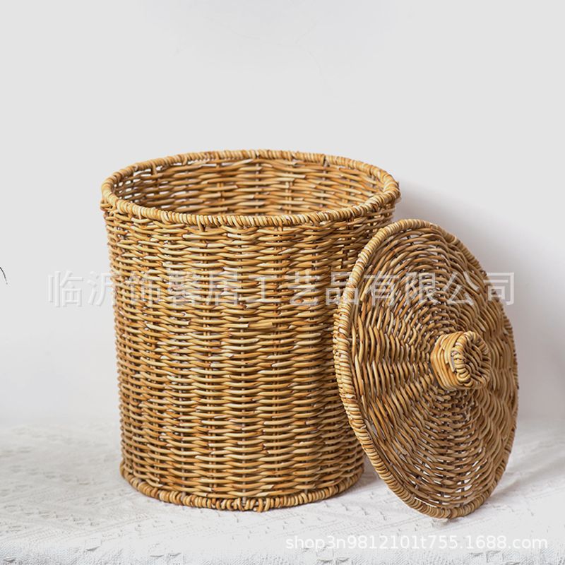 Cesta de almacenamiento creativa tejida con forma de ratán con tapa canasta de almacenamiento en el hogar canasta de almacenamiento de hotel dormitorio baño canasta de lavandería