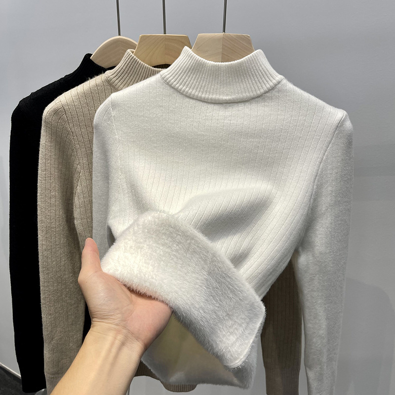 Suéter de mujer Ropa interior de estilo occidental Otoño e Invierno 2024 Nueva ropa de mujer suelta Forrado de lana engrosada camisa de fondo de punto