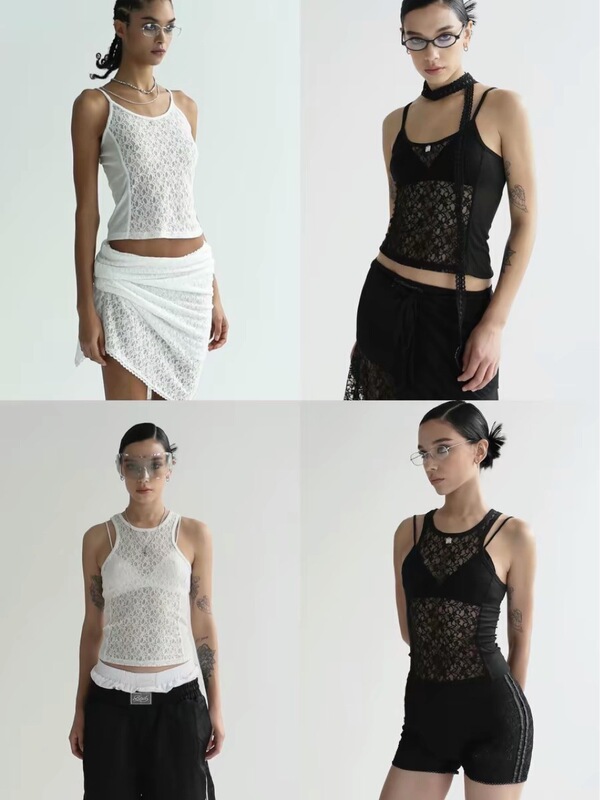 Badblood Lace See-Through Camisole for Women, Summer Short Style, Sexy Slim-Fit Top, Niche Fashion