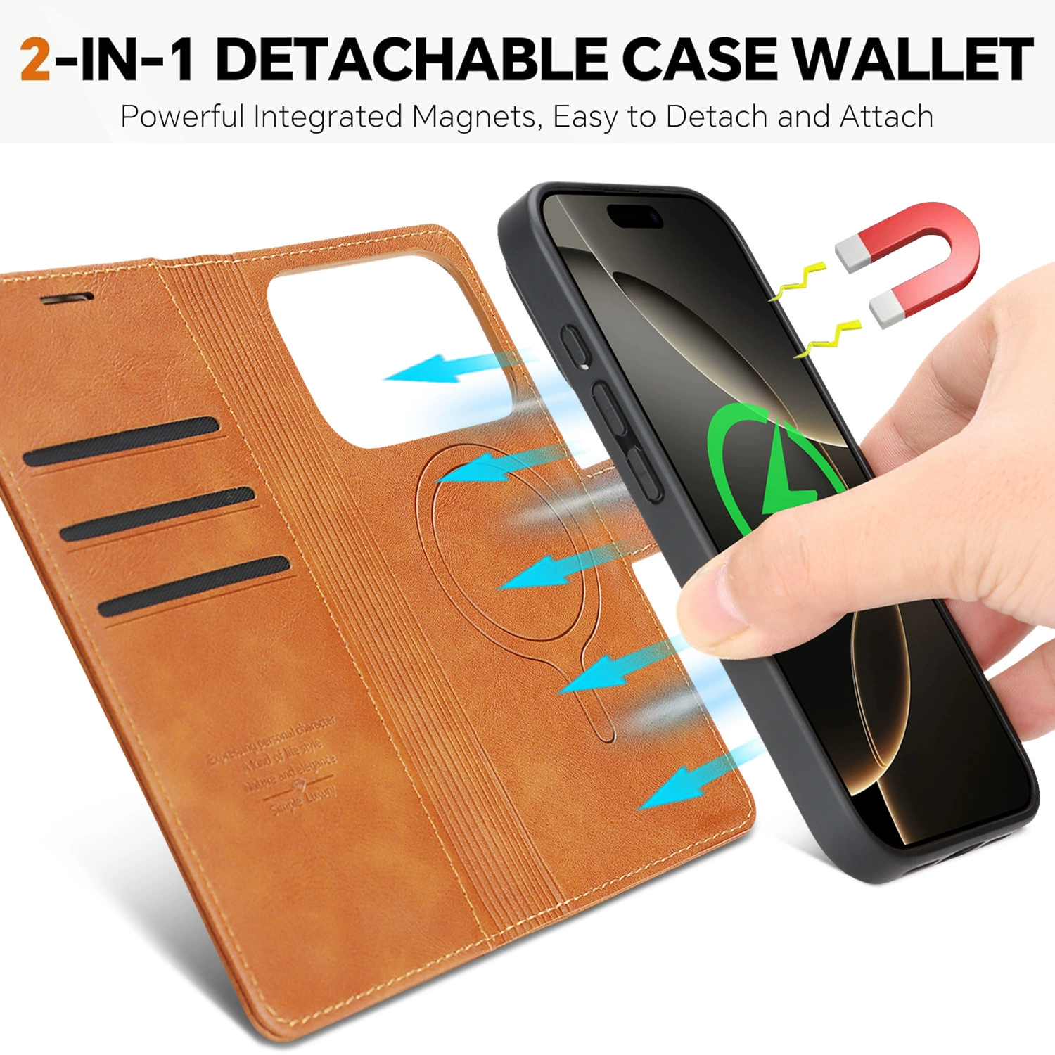 Suitable for iPhone17Pro Max wireless charging leather case MagSafe two-in-one plug-in card split protective case